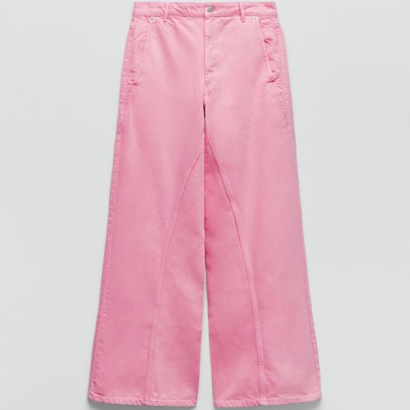 NWT ZARA SUPER WIDE LEG JEANS Pastel pink - Picture 2 of 6
